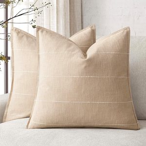 VelloHome Set of 2 Decorative Cozy Linen Striped Throw Pillow Covers Soft Farmhouse Modern Cushion Covers Neutral Boho Accent Home Decor for Sofa