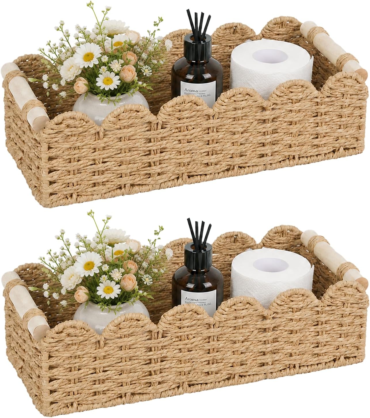 Fernhollow Scalloped Toilet Paper Storage Basket, Back of Toilet Basket 2 Pack