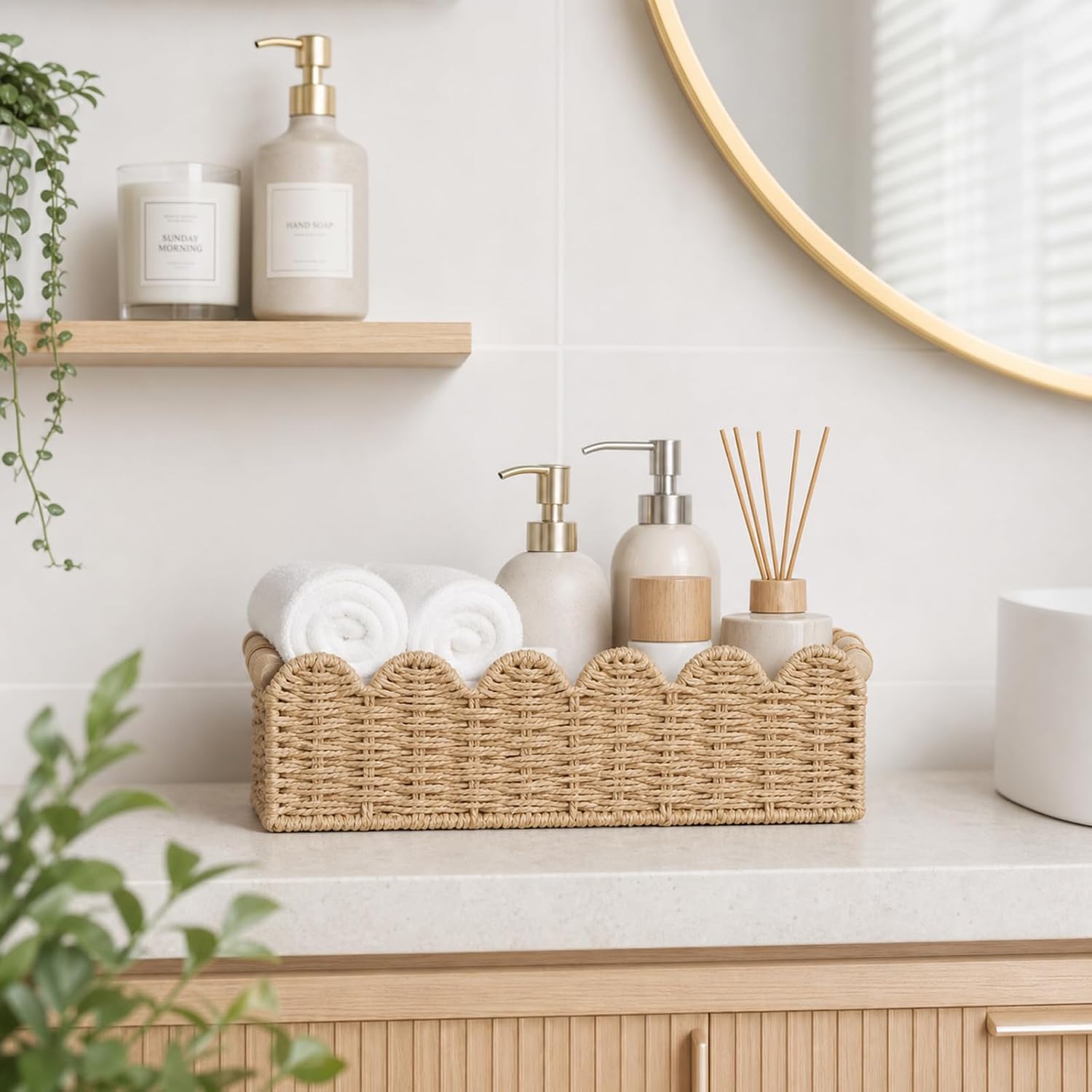 Fernhollow Scalloped Toilet Paper Storage Basket, Back of Toilet Basket 2 Pack