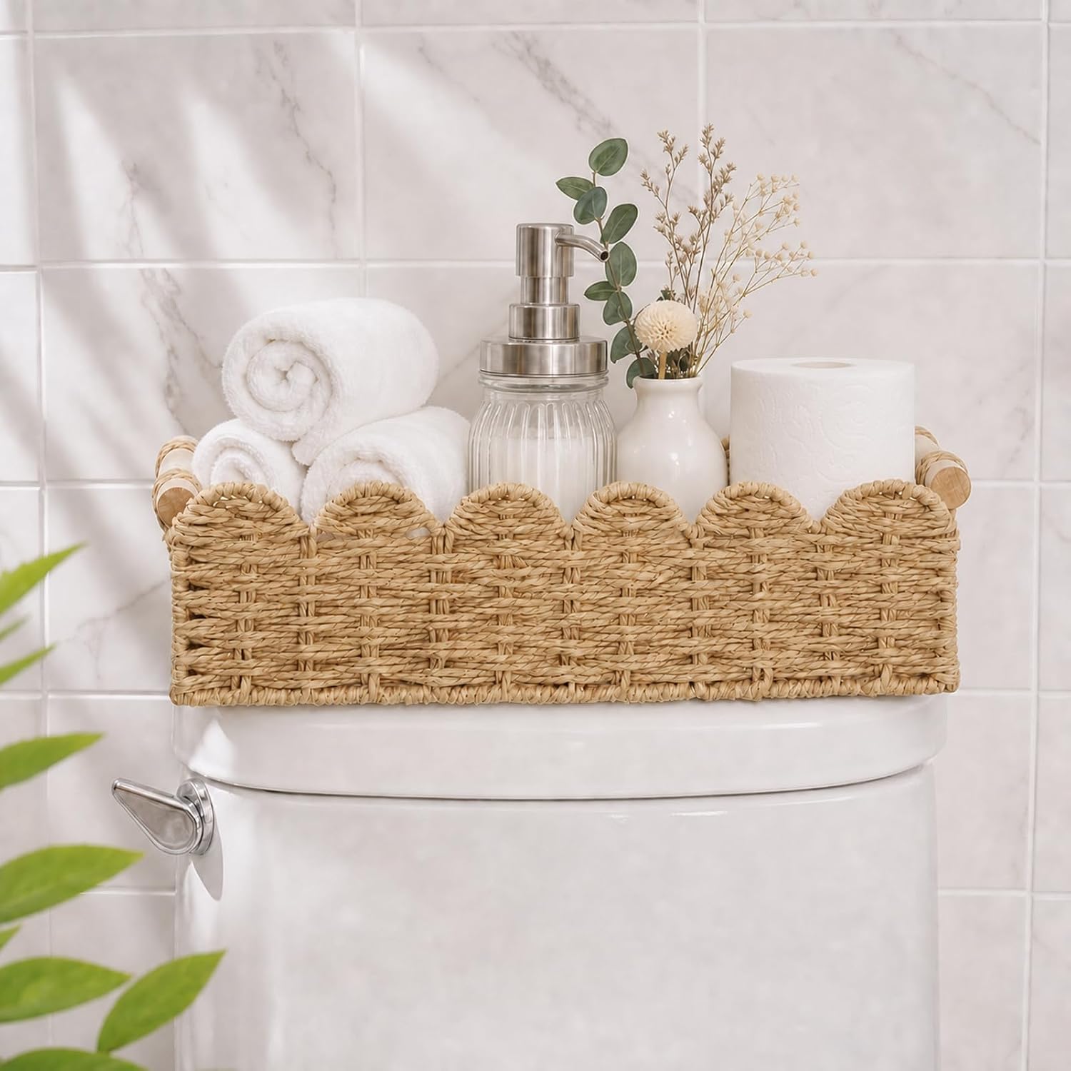 Fernhollow Scalloped Toilet Paper Storage Basket, Back of Toilet Basket 2 Pack