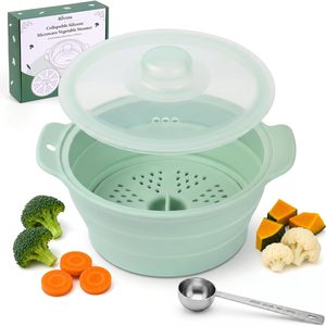 Birchmont 42oz Collapsible Silicone Microwave Steamer for Vegetables, Green, 16 ounces