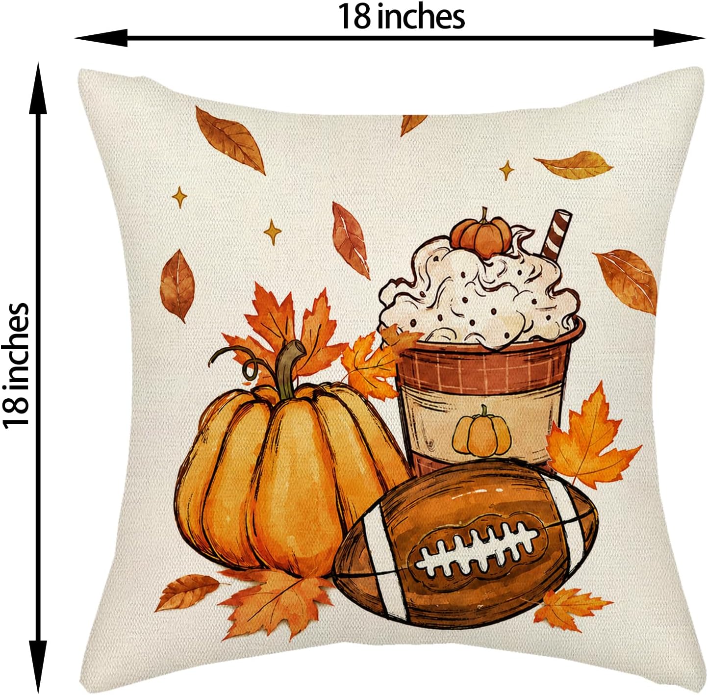 Aldernest Fall Pumpkin Maple Leaf Football Pillow Covers 18x18 Set of 2, Orange Pumpkin Football