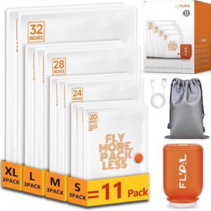 Ashenby 11 Pack Vacuum Seal Storage Bags for Clothing Travel with Pump, 4 Size, 2.3 pounds, White+Orange, 12 Count