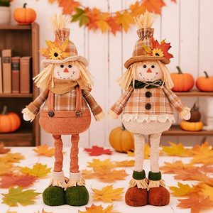 Oakmere Fall Scarecrows Decoration Figurines 2 Pieces, Extendable Fall Scarecrows
