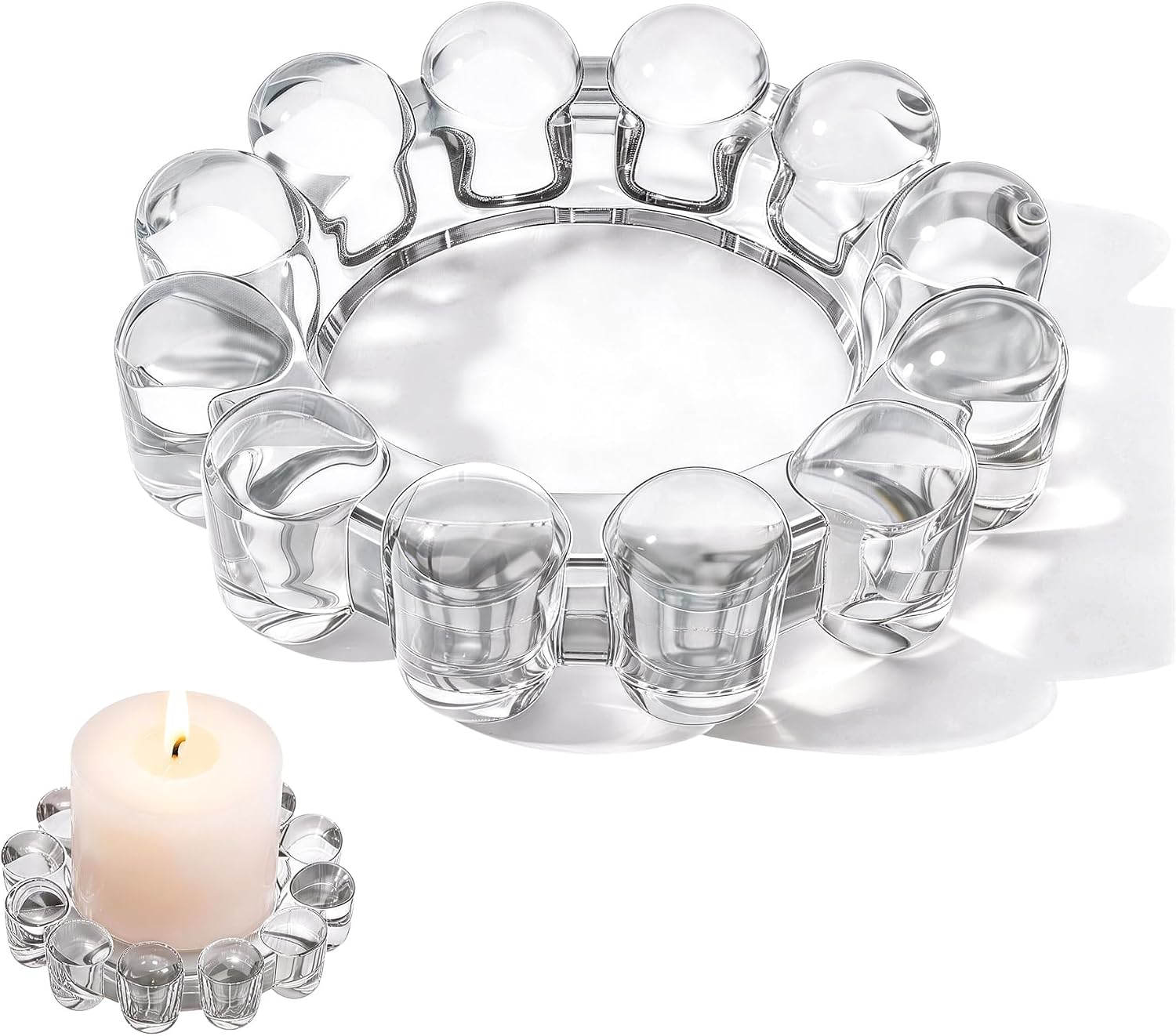 VelloHome Bubble Candle Dish Glass Candle Holder Tray, 16 ounces, Clear