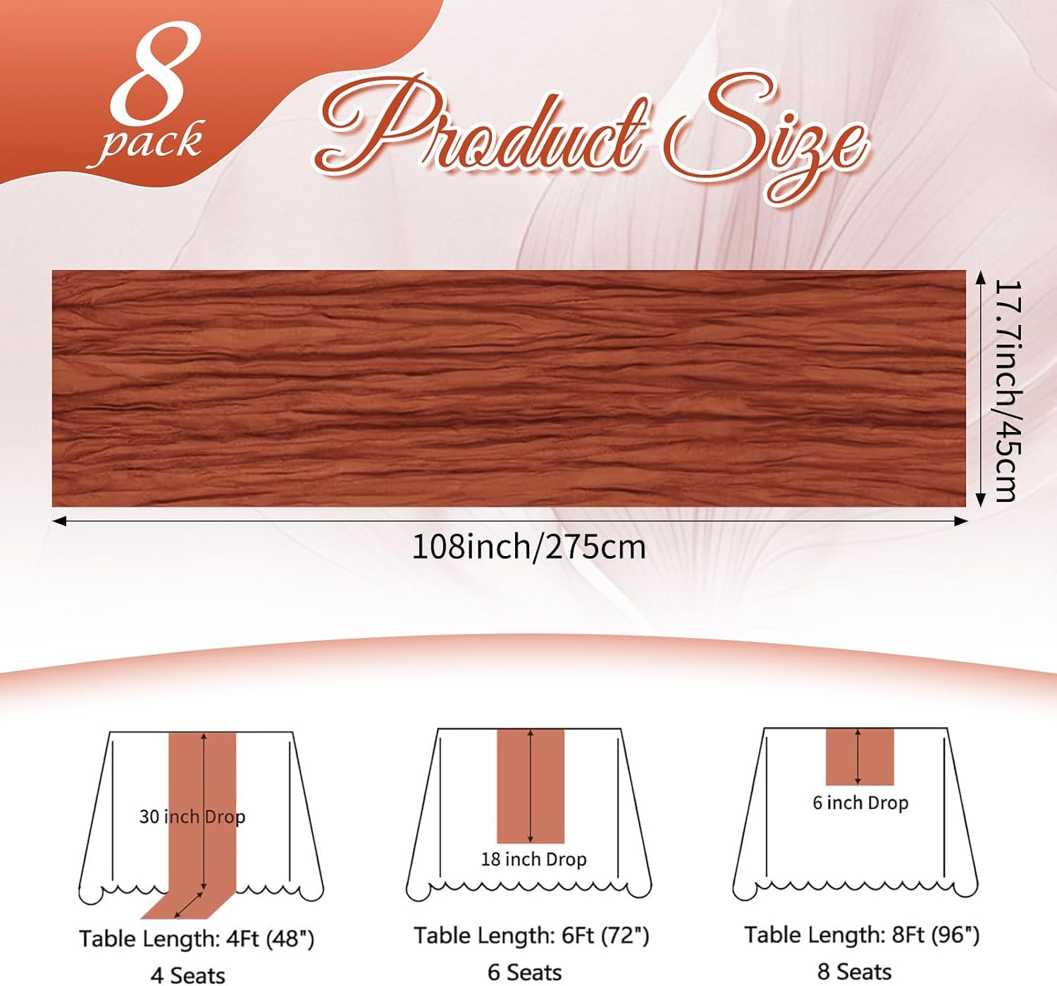 Aldernest 8 Pack Terracotta Cheesecloth Table Runner 17x108 Inch Boho Gauze Fabric