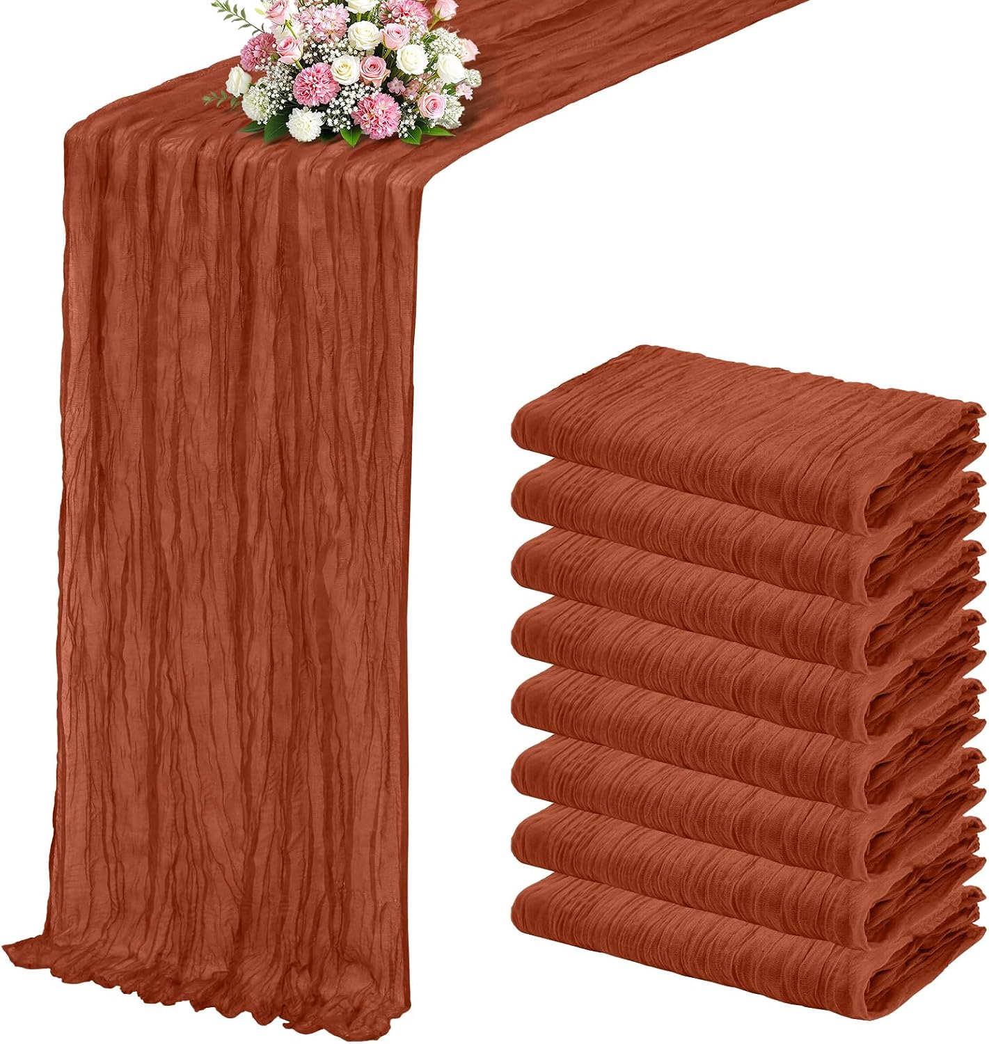 Aldernest 8 Pack Terracotta Cheesecloth Table Runner 17x108 Inch Boho Gauze Fabric