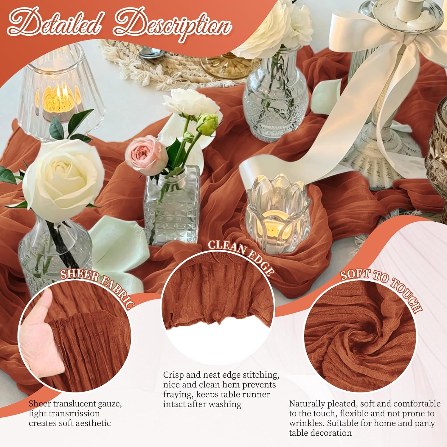 Aldernest 8 Pack Terracotta Cheesecloth Table Runner 17x108 Inch Boho Gauze Fabric