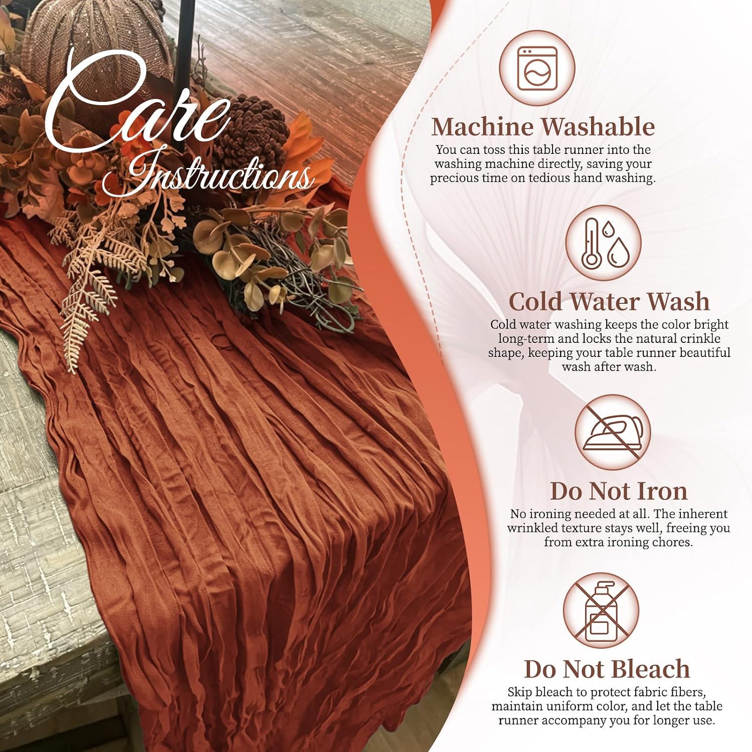 Aldernest 8 Pack Terracotta Cheesecloth Table Runner 17x108 Inch Boho Gauze Fabric