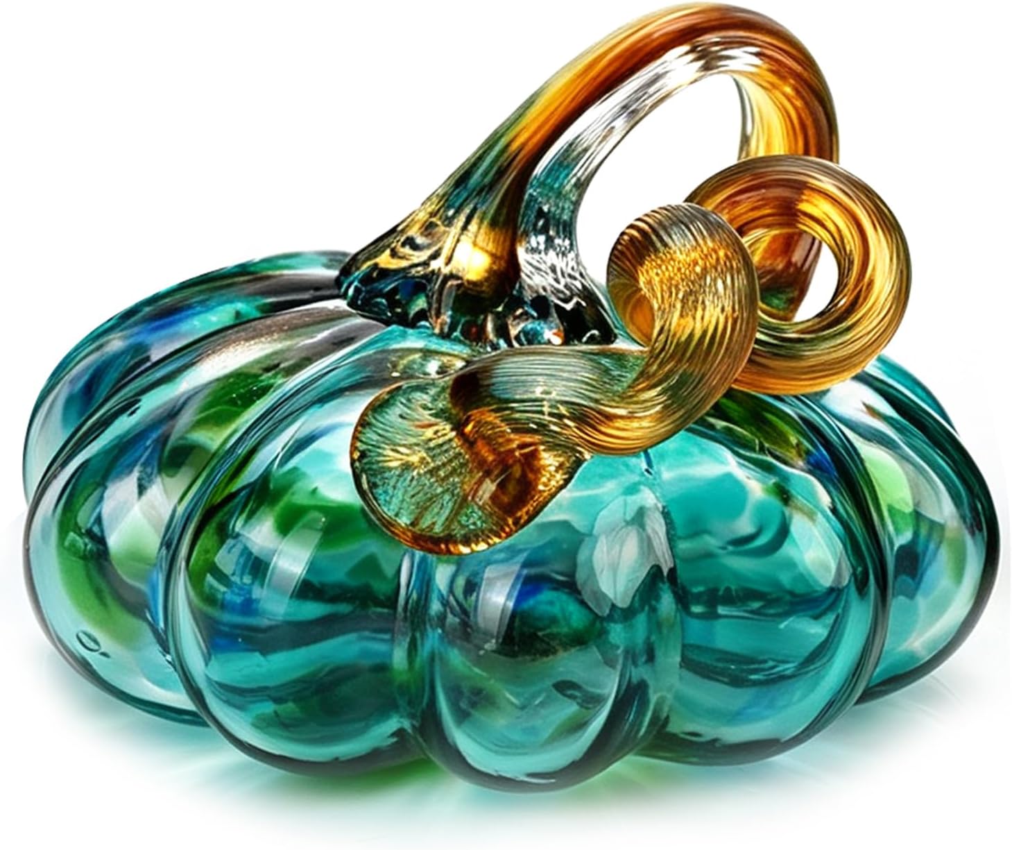 Copperlyn 4.3 In Hand Blown Glass Pumpkin for Decorating, Crystal Pumpkin Fall Decor, Green