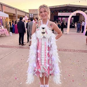 Birchmont 47 Inch LED Homecoming Mum with Graduation Bear, Pink and White, 8.64 ounces