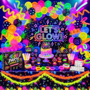 VelloHome 192PCS Glow in The Dark Party Decorations Kit with 113 Balloons