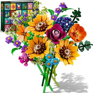 Aldernest 2026 Advent Calendar Wild Flowers Bouquet Building Set with Lights, Yellow, Orange, Pink, Purple, Blue, Green