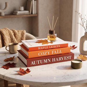 Ashenby 3 Pcs Fall Decorative Books Fake Books Storage Box Maple Leaf, orange