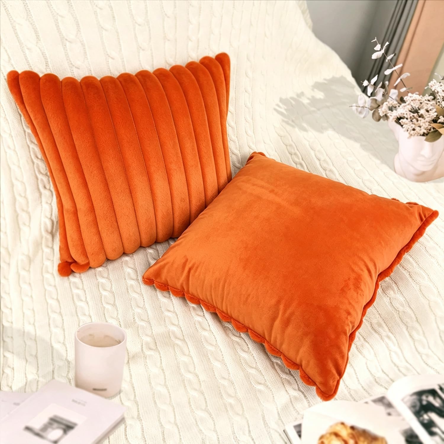 Aldernest 2 Pack 22x22 Pillow Cover Velvet Pillow Covers, Orange