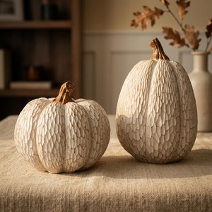 Oakmere Fall Pumpkin Decor, Set of 2 Resin Pumpkins, Thanksgiving Decor, 7.84 ounces, White