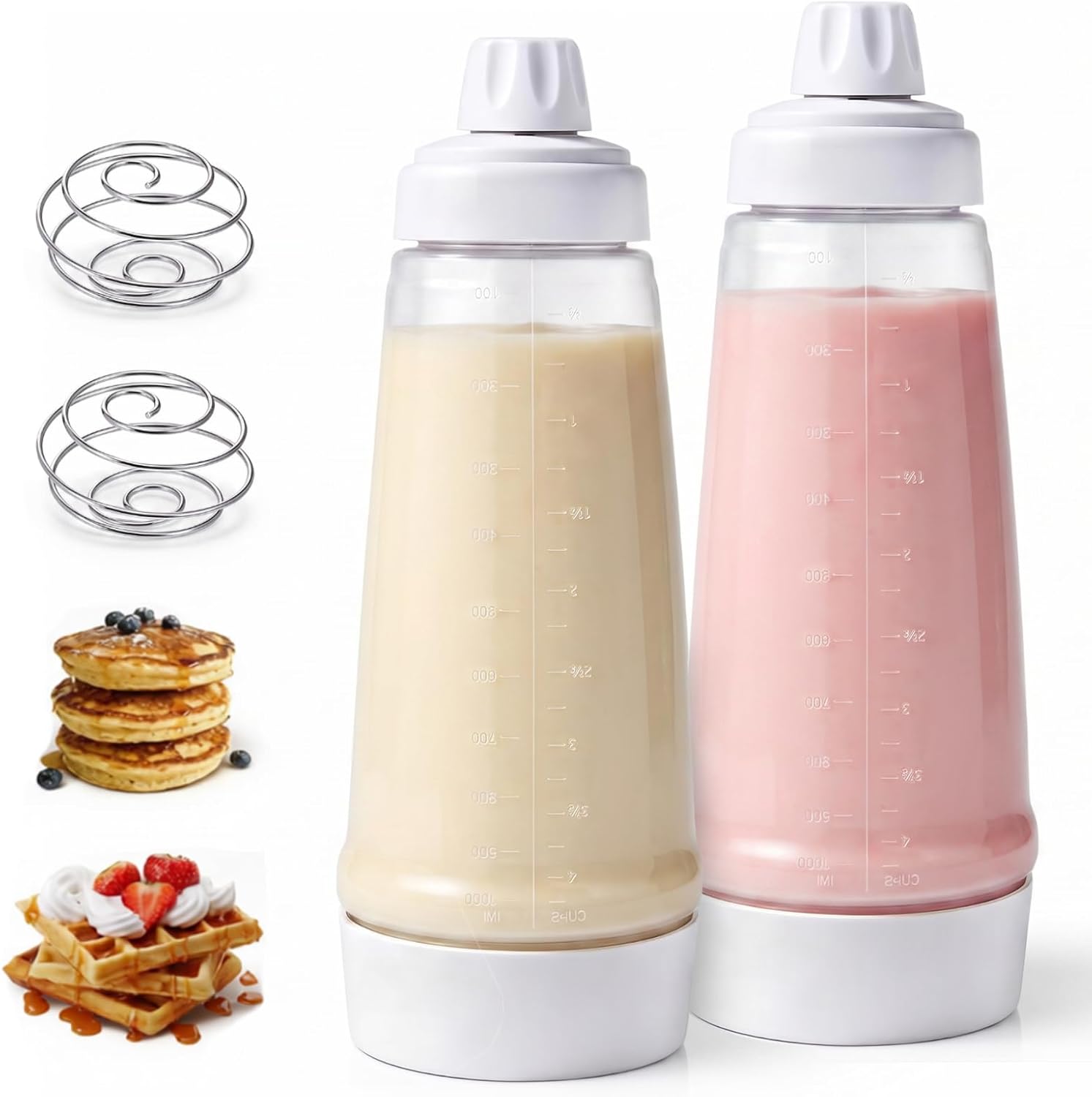 Aldernest 2 Pack 1000ml Squeeze Pancake Batter Dispenser Stainless Steel Mixing Balls