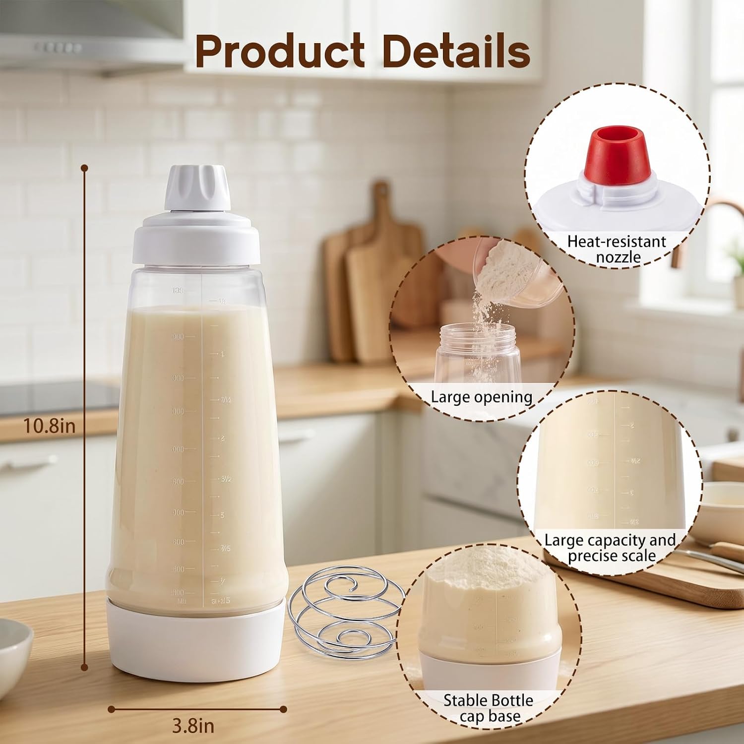Aldernest 2 Pack 1000ml Squeeze Pancake Batter Dispenser Stainless Steel Mixing Balls