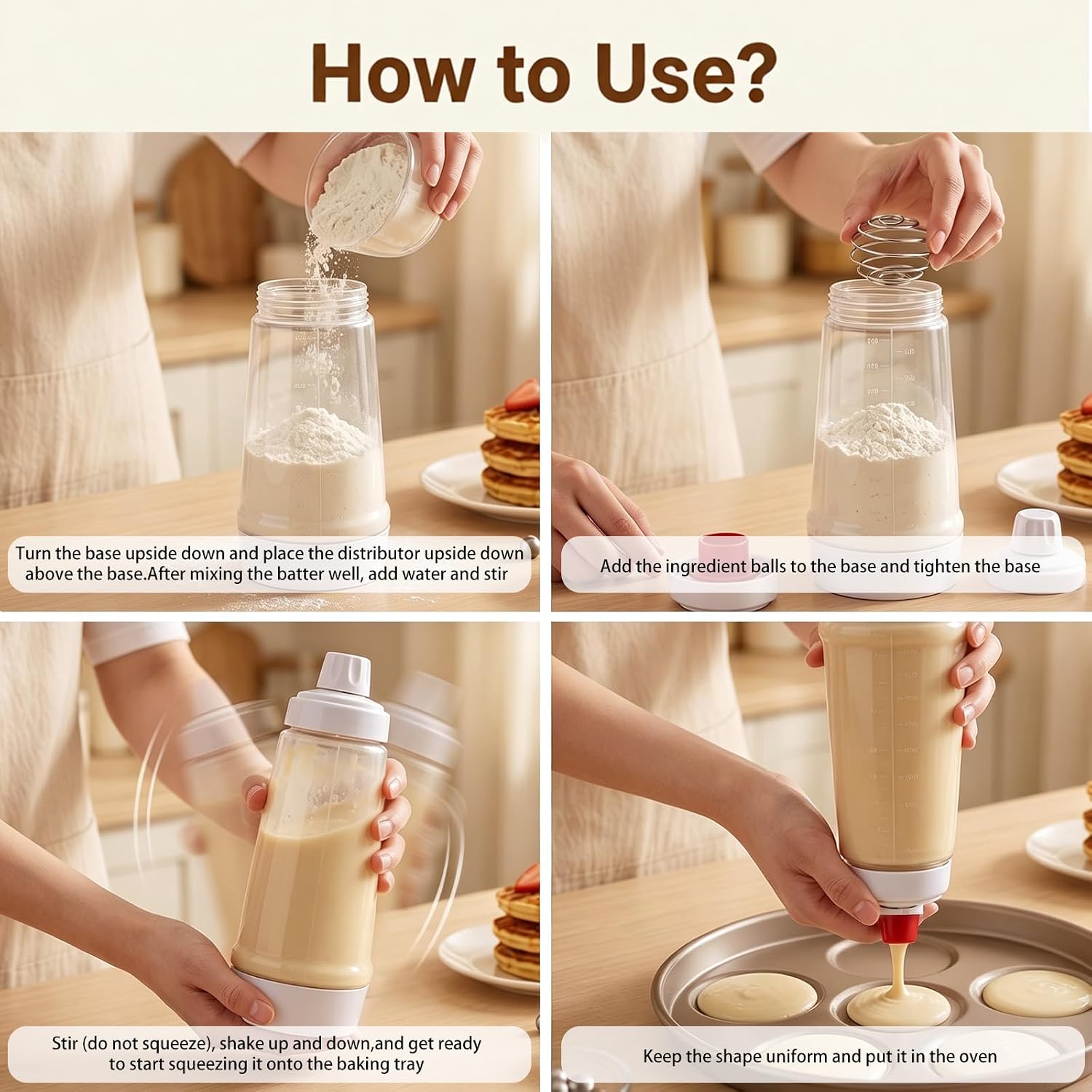 Aldernest 2 Pack 1000ml Squeeze Pancake Batter Dispenser Stainless Steel Mixing Balls