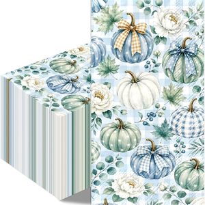 VelloHome Blue Fall Pumpkin Napkins - 100 Pcs Paper Disposable Decorations