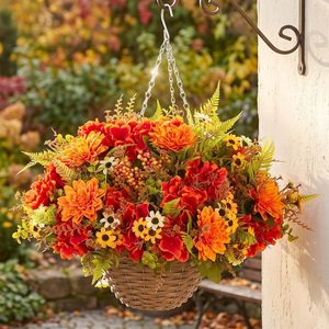 Ashenby 19in Fall Hanging Baskets Outdoor: Artificial Mums Flower for Porch, Burnt Orange