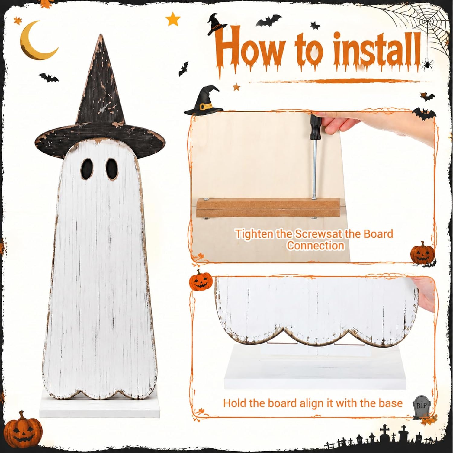 Aldernest 30.2 H Halloween Witch Ghost Porch Sign Standing Wooden Decor, 1.8 pounds, 31 x 11 inches, Classic