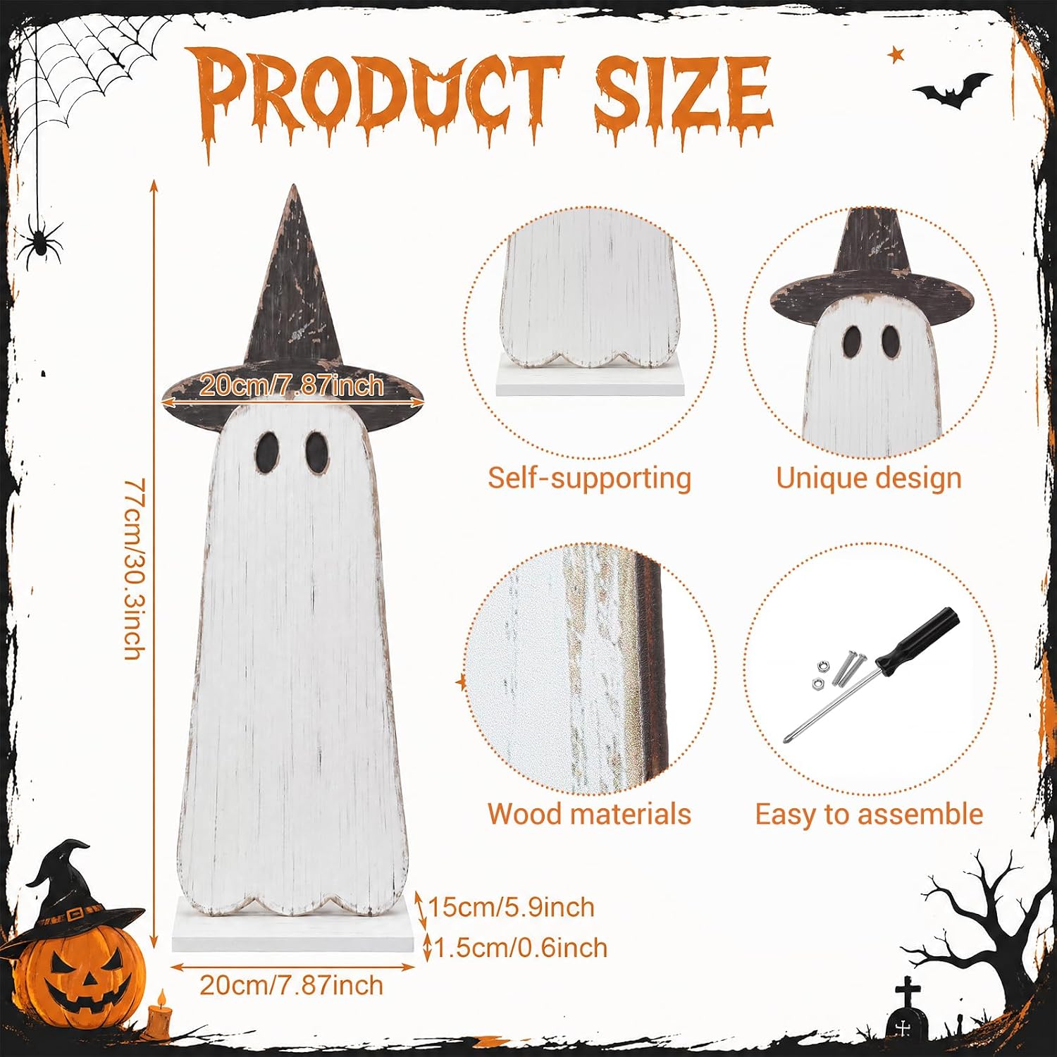 Aldernest 30.2 H Halloween Witch Ghost Porch Sign Standing Wooden Decor, 1.8 pounds, 31 x 11 inches, Classic