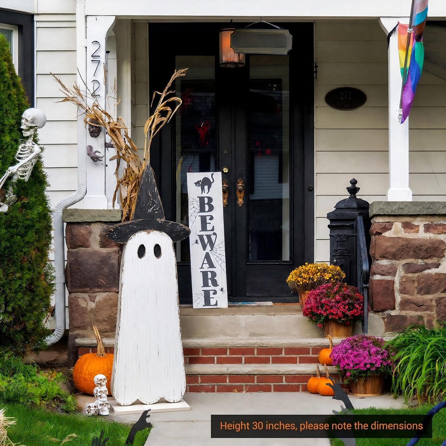 Aldernest 30.2 H Halloween Witch Ghost Porch Sign Standing Wooden Decor, 1.8 pounds, 31 x 11 inches, Classic