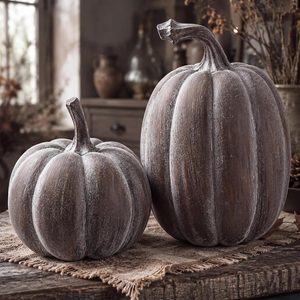 Aldernest 2 Pcs Artificial Dark Terracotta Fall Pumpkin Hand Finished Fake Pumpkin Resin Rustic Aged Statue Table Centerpiece Decor for Thanksgiving