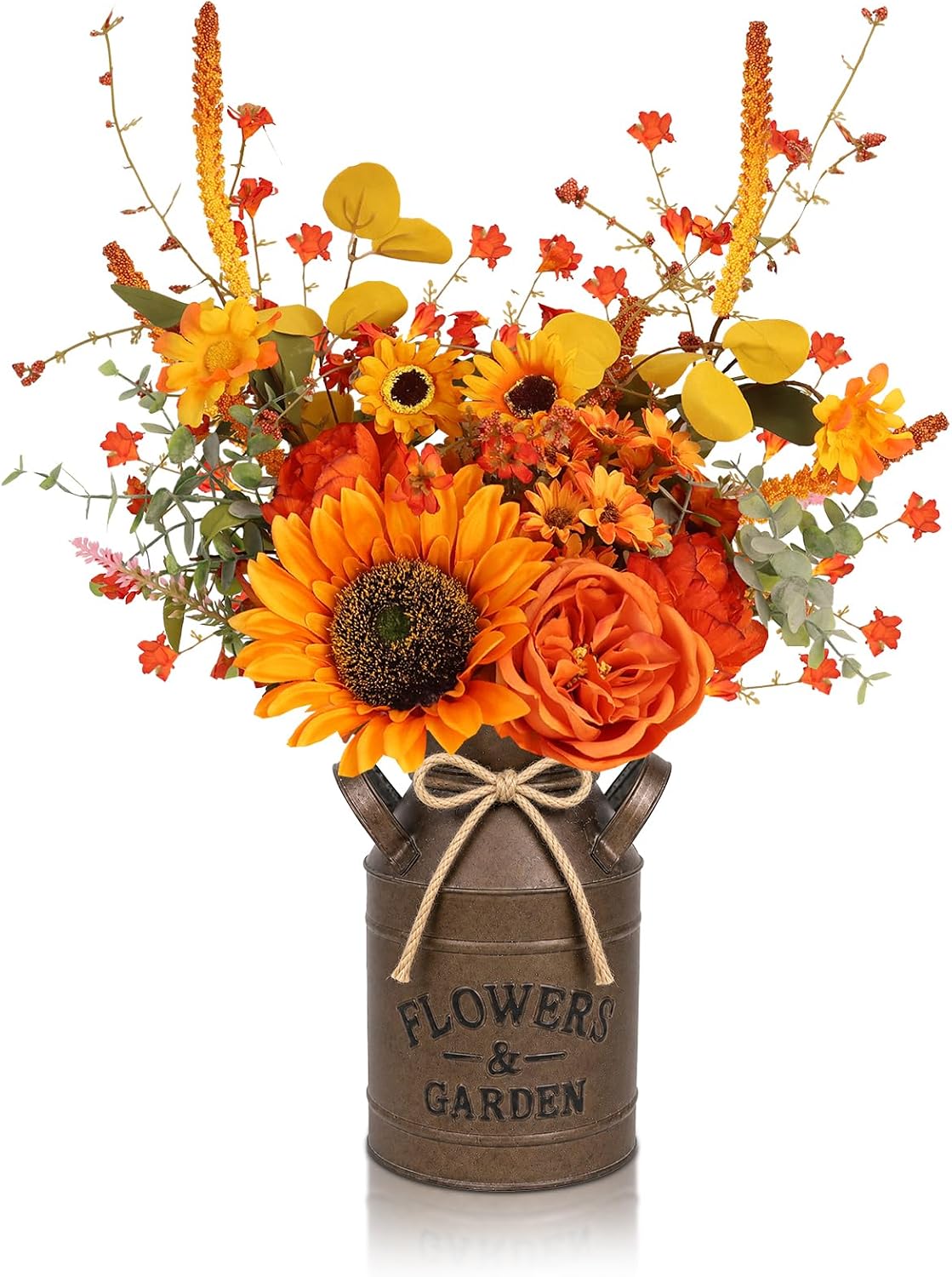 Aldernest Fall Flowers Artificial with Metal Pot, Sunflowers Artificial Flowers