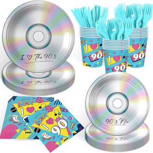 Ashenby 144PCS 90's Party Supplies for Birthday 90's Mix CD Theme Party Decorations I Love the 90s Tableware 300gsm Vintage Paper Plates Cups Napkins