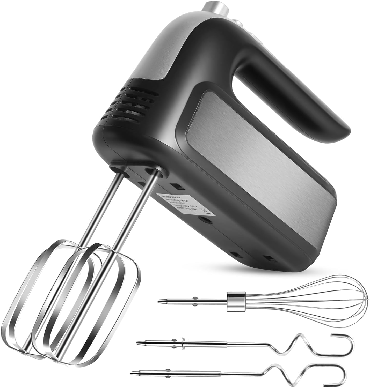 Ashenby 400W Electric Hand Mixer, 5-Speed with Turbo, 5 Stainless Steel Attachments, 2.5 pounds, Grey