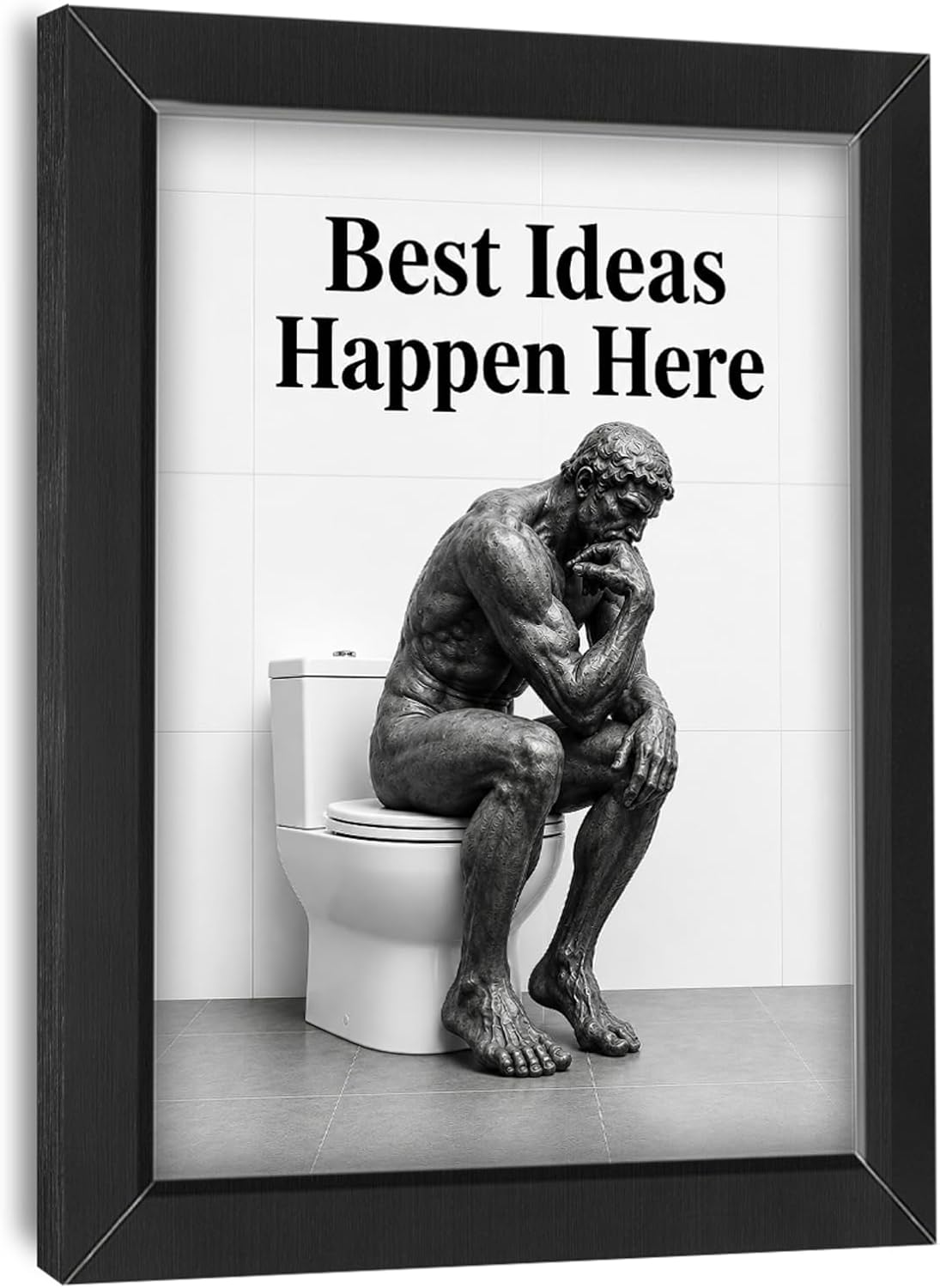Ashenby Bathroom Thinking Man Funny Wall Art Pictures Painting 12"x16"