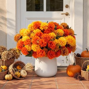 Ashenby 24 Pcs Artificial Fall Flowers Faux Silk Mums, Autumn Sunset, 2.2 pounds