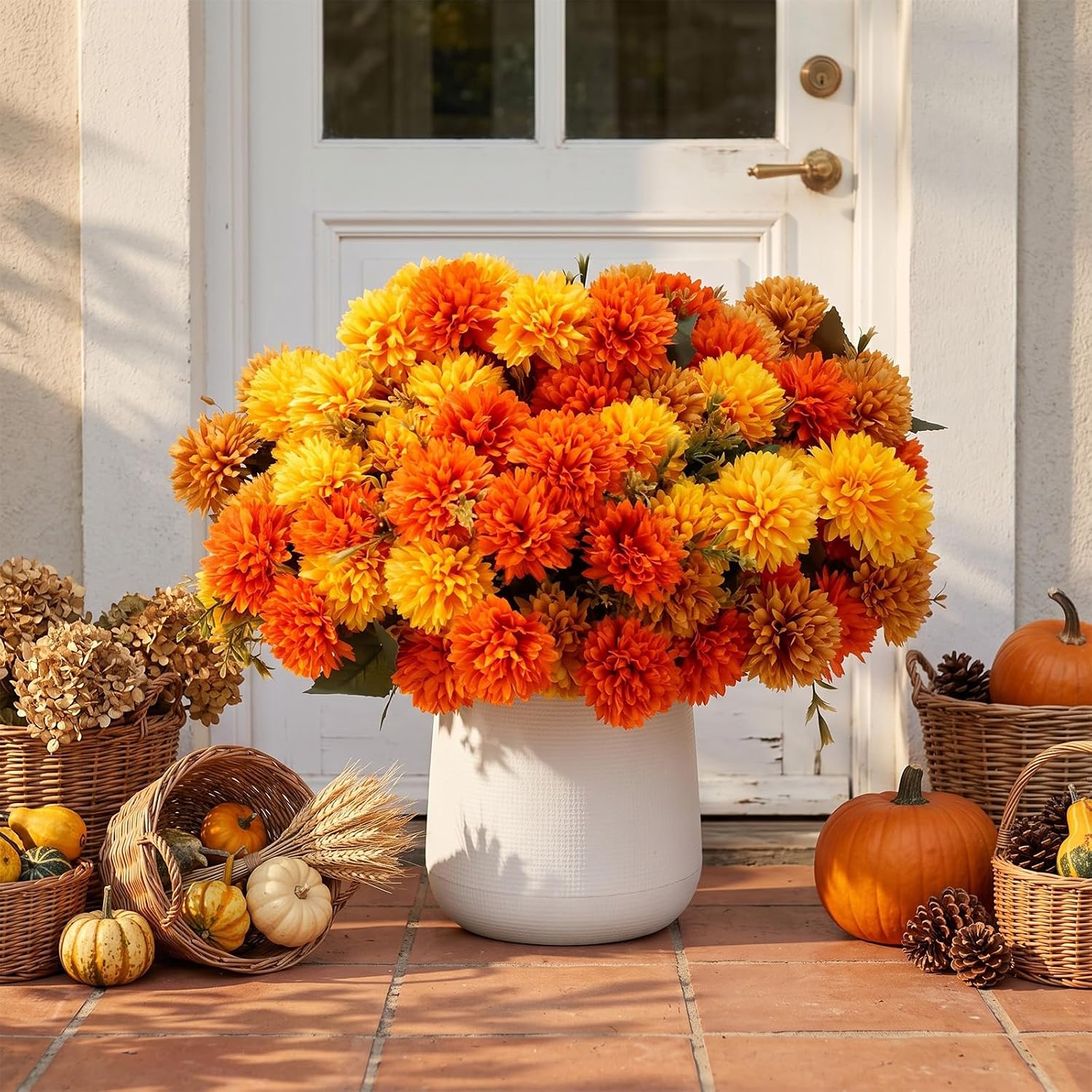 Ashenby 24 Pcs Artificial Fall Flowers Faux Silk Mums, Autumn Sunset, 2.2 pounds