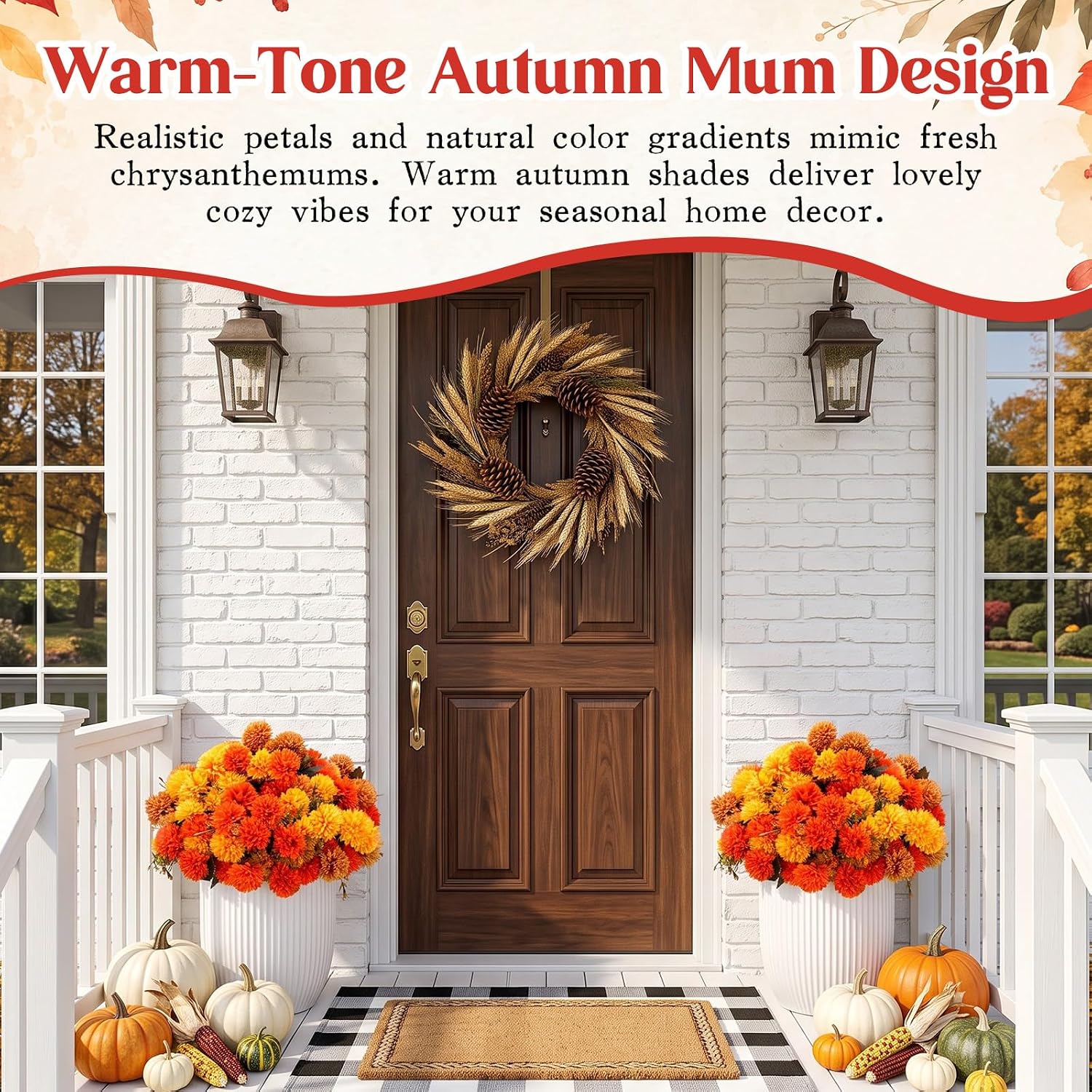 Ashenby 24 Pcs Artificial Fall Flowers Faux Silk Mums, Autumn Sunset, 2.2 pounds