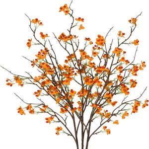 Aldernest 3Pcs Fall Berry Stems 35" Faux Fall Floral Picks Bittersweet Branche Orange