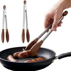 Aldernest Wooden Tongs 2-Pack 13.5" & 10", Walnut wood color
