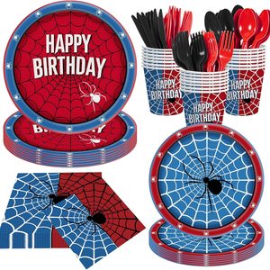 Aldernest 140PCS Spiderweb Birthday Party Decorations, Red Blue