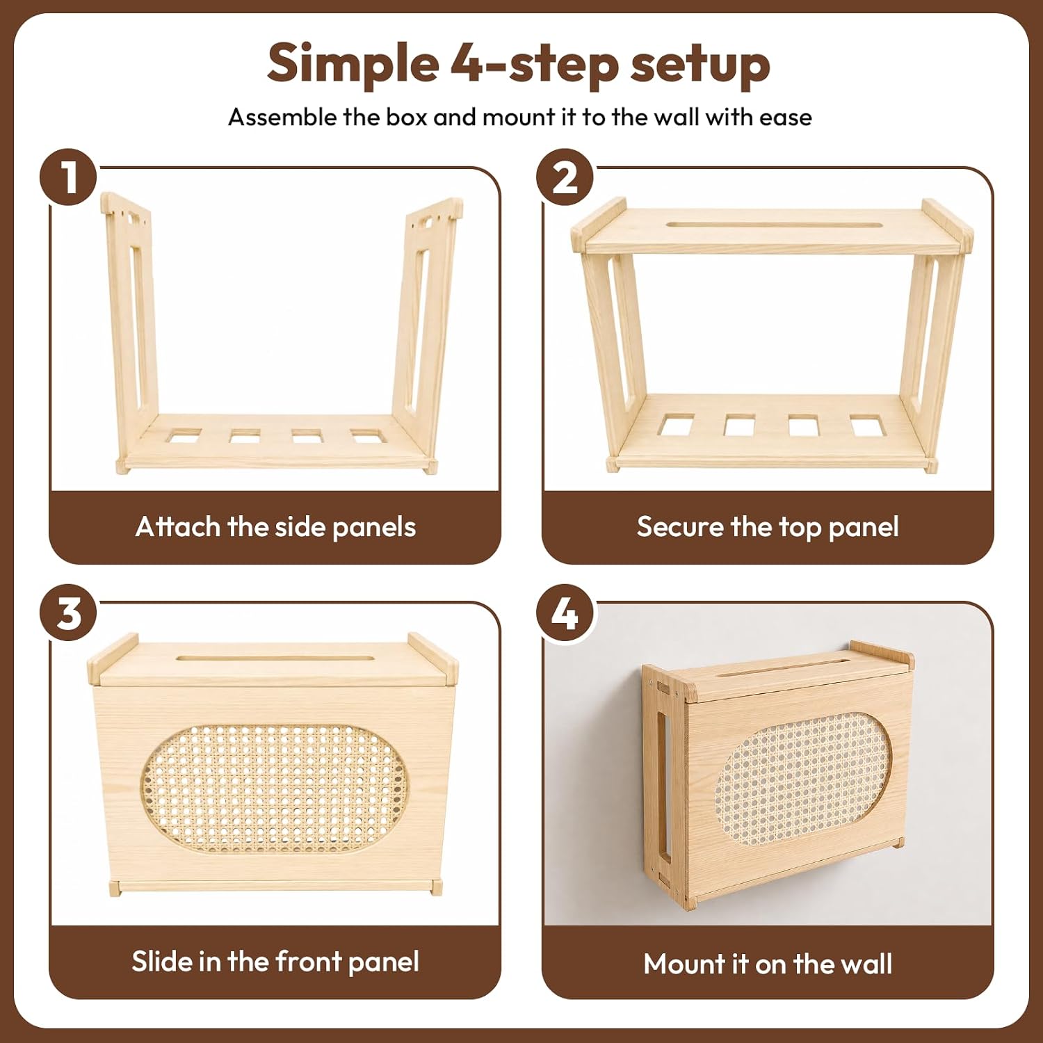Barleyfield Wooden Wi-Fi Router Box Hider, Rattan Door, 2.5 pounds, Light Wood