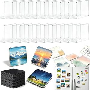 Aldernest DIY Photo Fridge Magnet Kit, 25 Clear Acrylic Magnet Blanks with 25 Adhesive Magnet Sheets, 1.6 ounces, 50 Count
