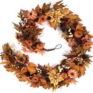 Birchmont 6 FT Fall Dahlia Garland Vine Autumn Sunflower Garland with Maple Pumpkin, Yellow