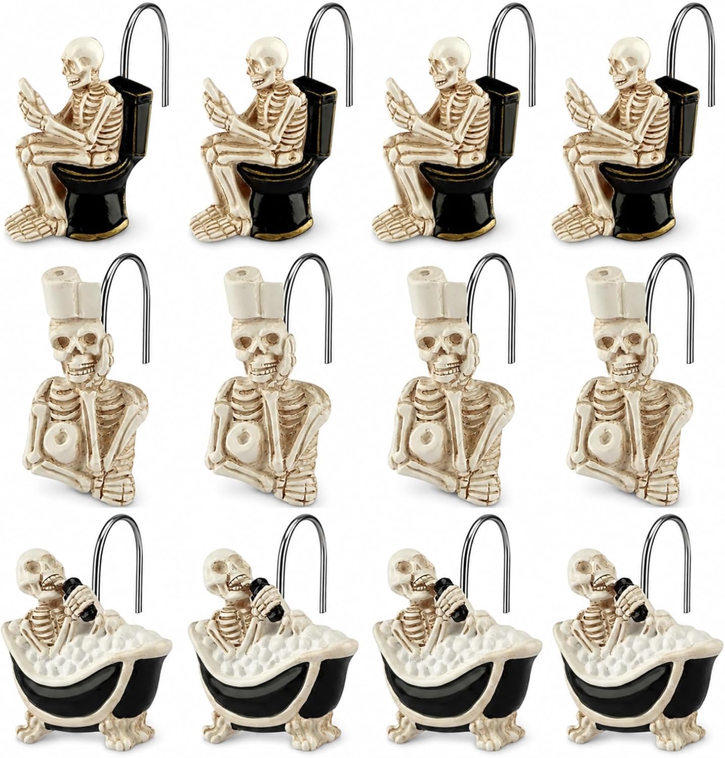 Aldernest 12Pcs Halloween Skeleton Shower Curtain Hooks for Bathroom Decor, White