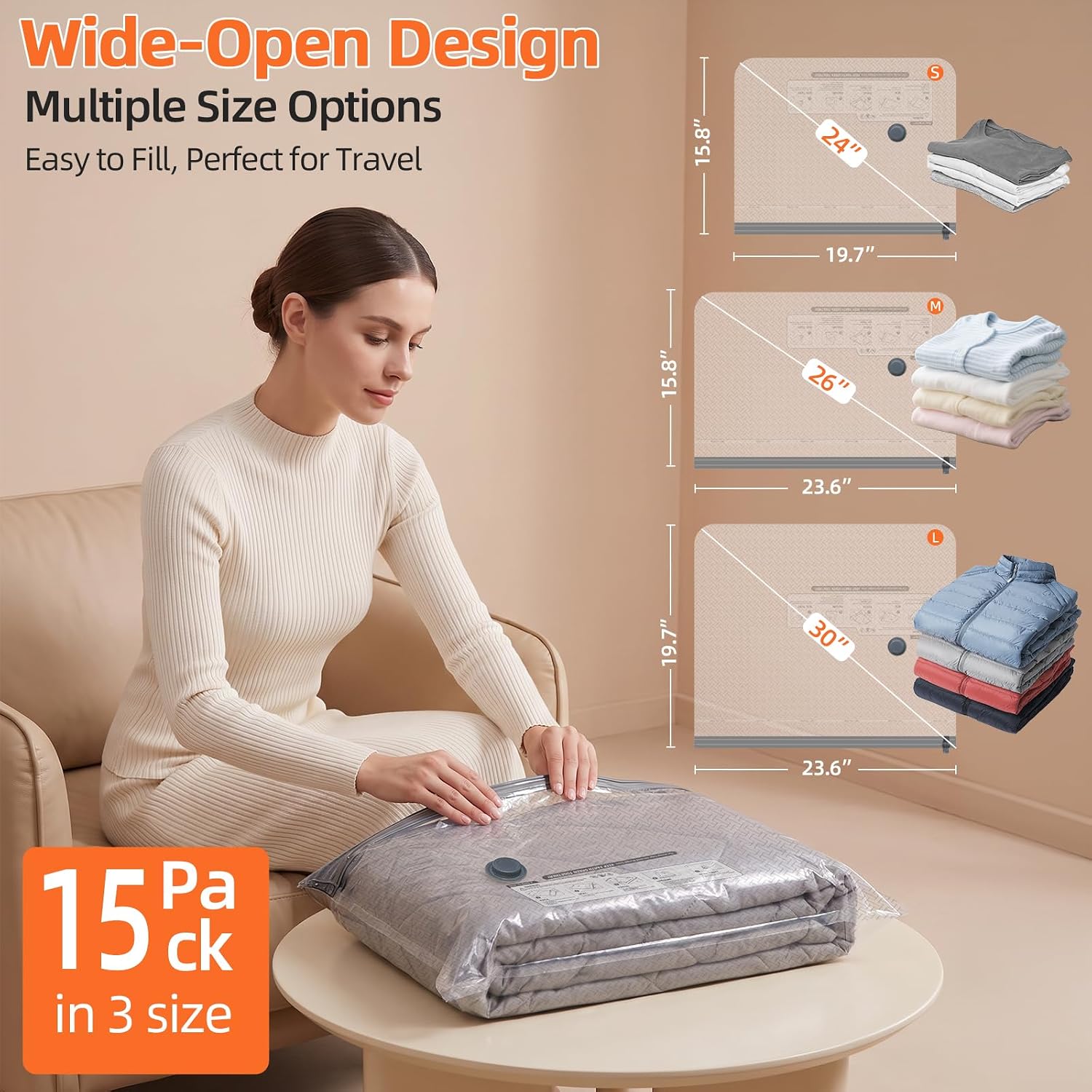 Aldernest Vacuum Storage Bags with Rechargeable Wireless Air Pump 15 Combo, White