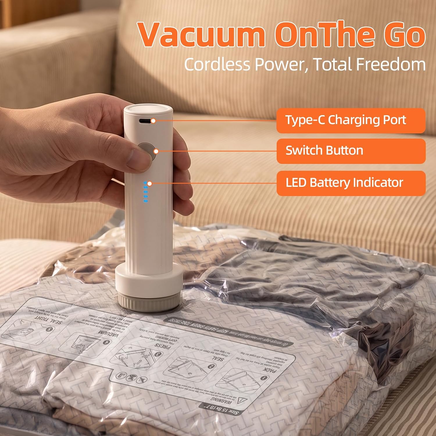 Aldernest Vacuum Storage Bags with Rechargeable Wireless Air Pump 15 Combo, White