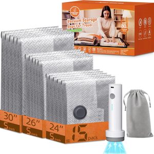 Aldernest Vacuum Storage Bags with Rechargeable Wireless Air Pump 15 Combo, White