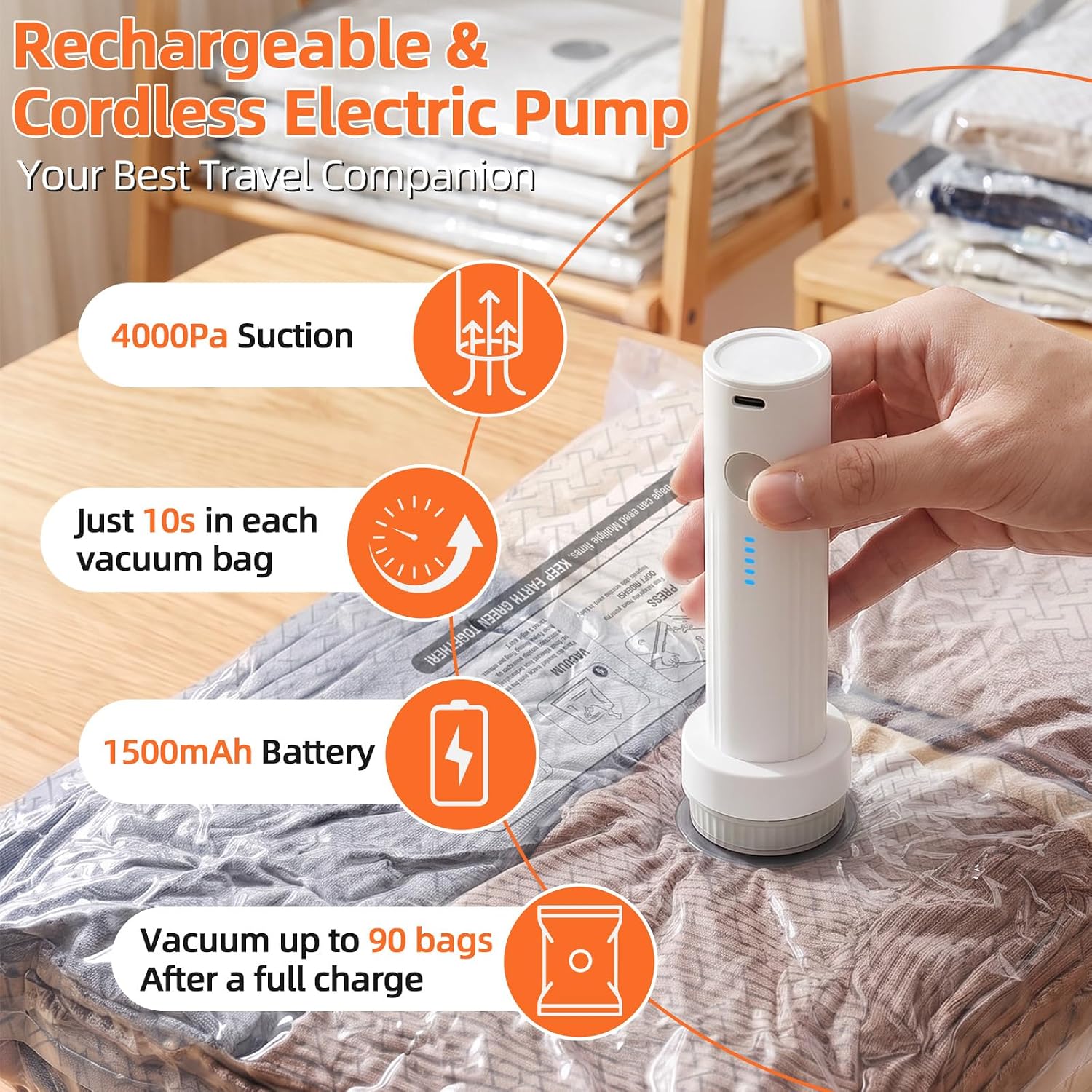 Aldernest Vacuum Storage Bags with Rechargeable Wireless Air Pump 15 Combo, White