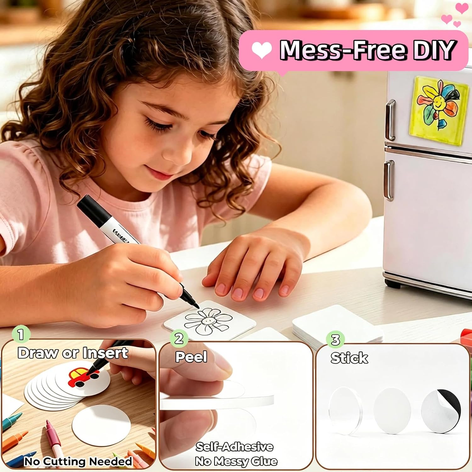 Ashenby 50Pcs Acrylic DIY Fridge Magnet Kit, Magnetic Refrigerator Picture Frames, Rectangle