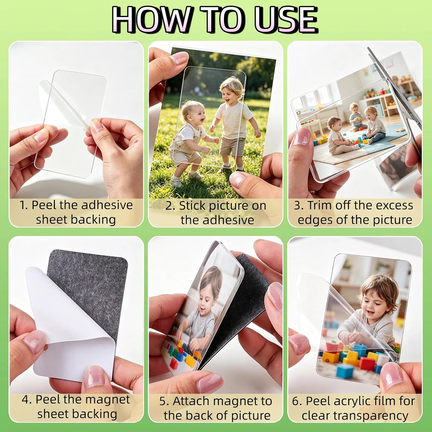 Ashenby 50Pcs Acrylic DIY Fridge Magnet Kit, Magnetic Refrigerator Picture Frames, Rectangle