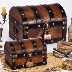 Aldernest 2 Pack Handmade Pirate Treasure Chest Box with Lock & Lid, 3.5 pounds, Brown